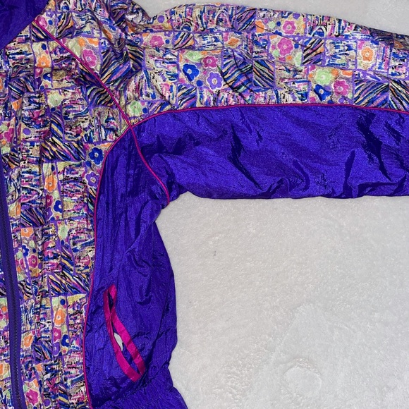 Vintage 80’s Windbreaker Jacket with Colourful Purple Print - Picture 3 of 7